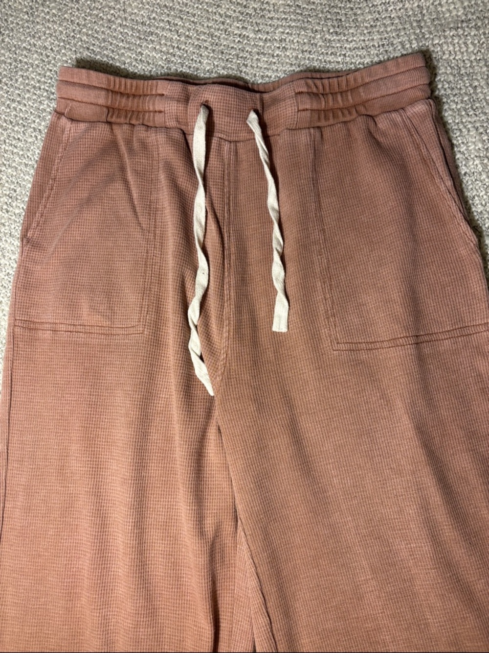 Ribbed Drawstring Lounge Pants with Pockets, Rust - Picture 2 of 7